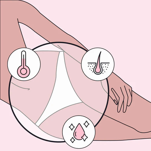 Illustration of a woman wearing underwear showing what happens if you don't shave your pubic hair